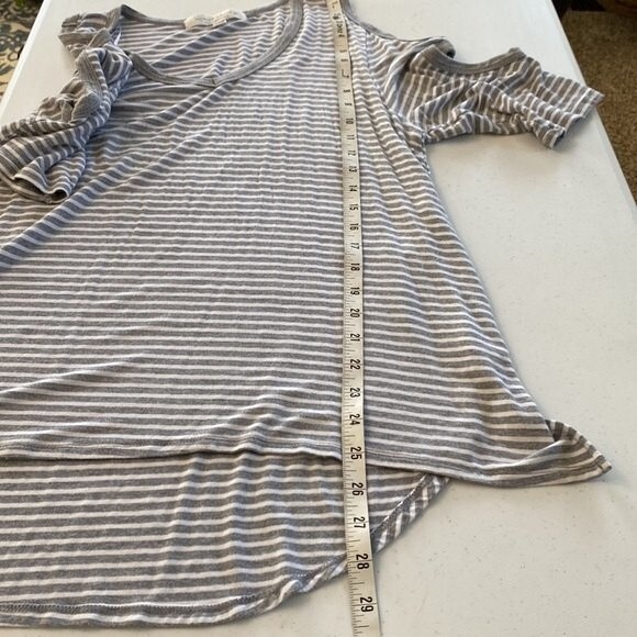 French Laundry V-Neck Stripe 3/4 Short Elbow Sleeve Tunic Tee Top High Low Slits - Picture 15 of 16